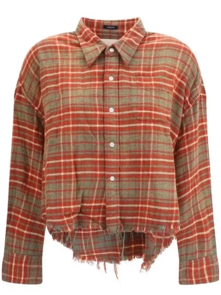R13 Nwot Frayed Checked Cotton-Flannel Shirt M